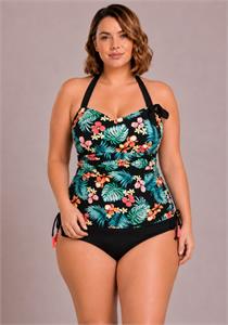 Tropical Waist-Shaping One Piece Swimsuit with Padded Bra DD E